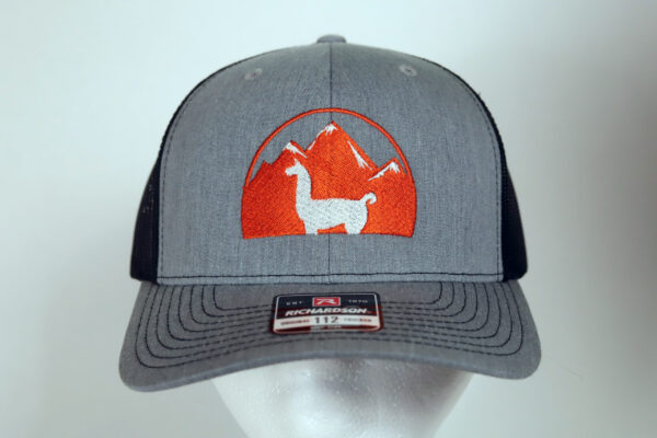 gray and black llama hat embroidered
